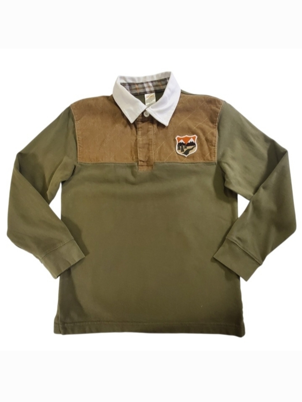 K1393 * Gymboree Boys Corduroy Yoke Rugby Polo Shirt Olive Green Size 8